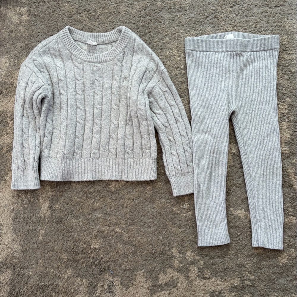 GAP Baby Gray Cable Knit Sweater and Leggings Set